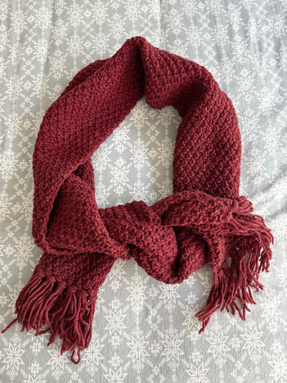 Arte Xiyo Lana NWT Scarf Handmade Chunky Knit Burgundy Red Wool Made In Mexico